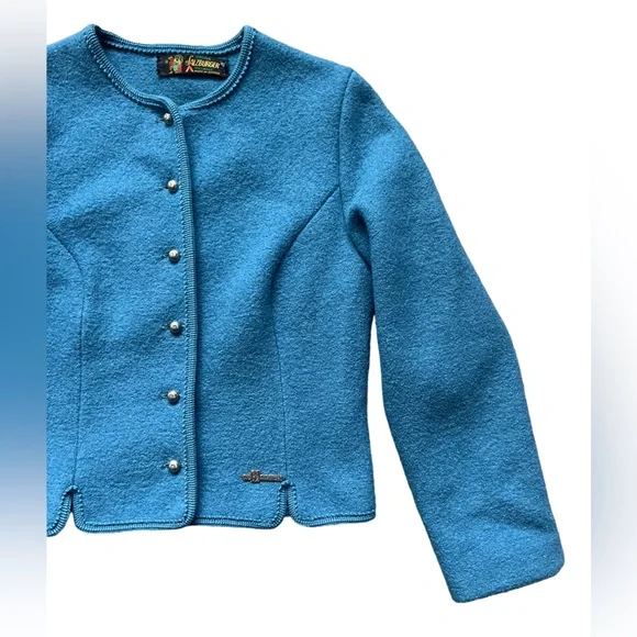Salzburger Wool Trachten Cardigan Sweater Jacket Austrian Cardigan Blue Size L - Picture 3 of 14